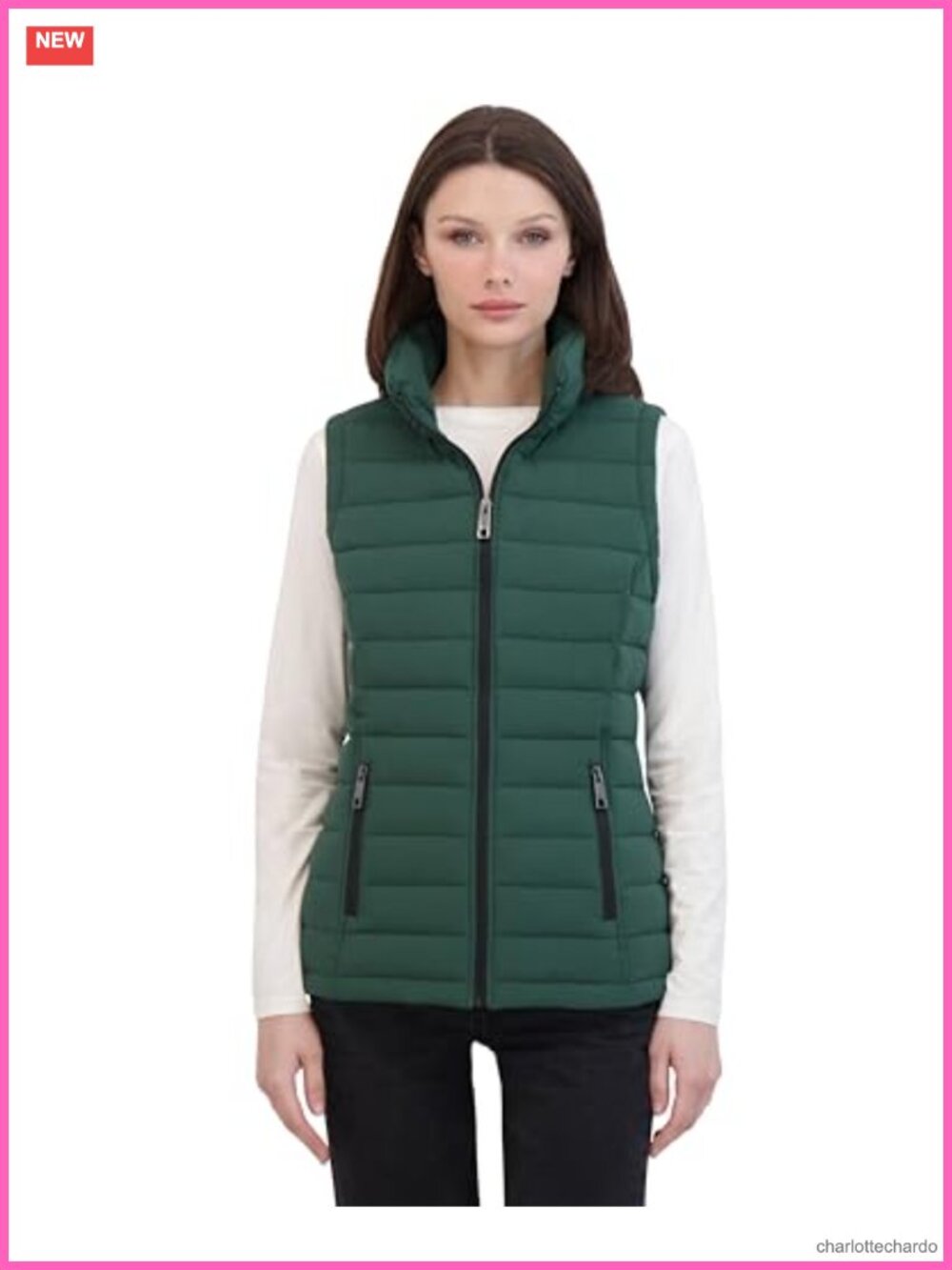 Quilted Stretch Puffer Vest Water Resistant Zip Front Detachable Hood